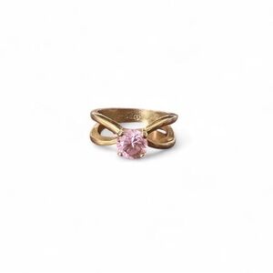 Pink Stone Cocktail Ring 18K GE Gold Plated Size 6